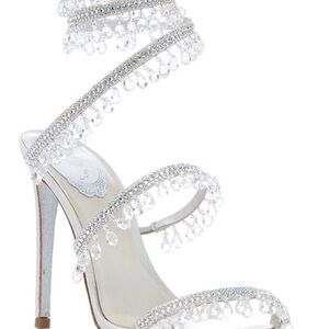 Rene Caovilla White Crystal Embellished Heels
